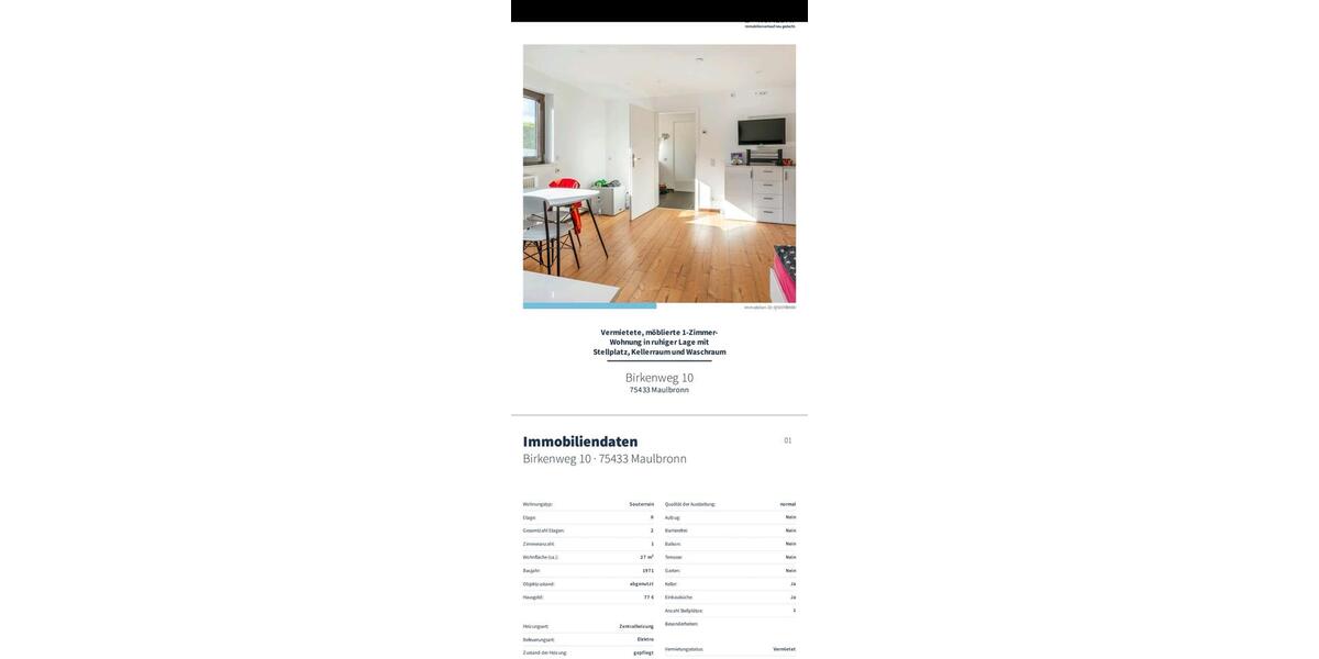 Erdgeschoßwohnung Besigheim - 1 Zimmer, 73 m&sup2;, 650&euro; | Angebot:25936826