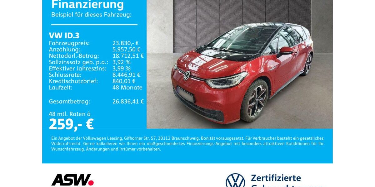 VW ID.3 28.500 km 23.830 € Sinsheim 74889