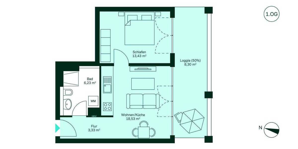 Etagenwohnung Ludwigsburg Ost - 2 Zimmer, 49 m&sup2;, 309.900&euro; | Angebot:26875099