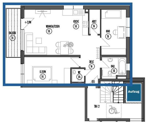 Etagenwohnung Bad Friedrichshall Kochendorf - 3 Zimmer, 75 m&sup2;, 1.130&euro; | Angebot:23971629