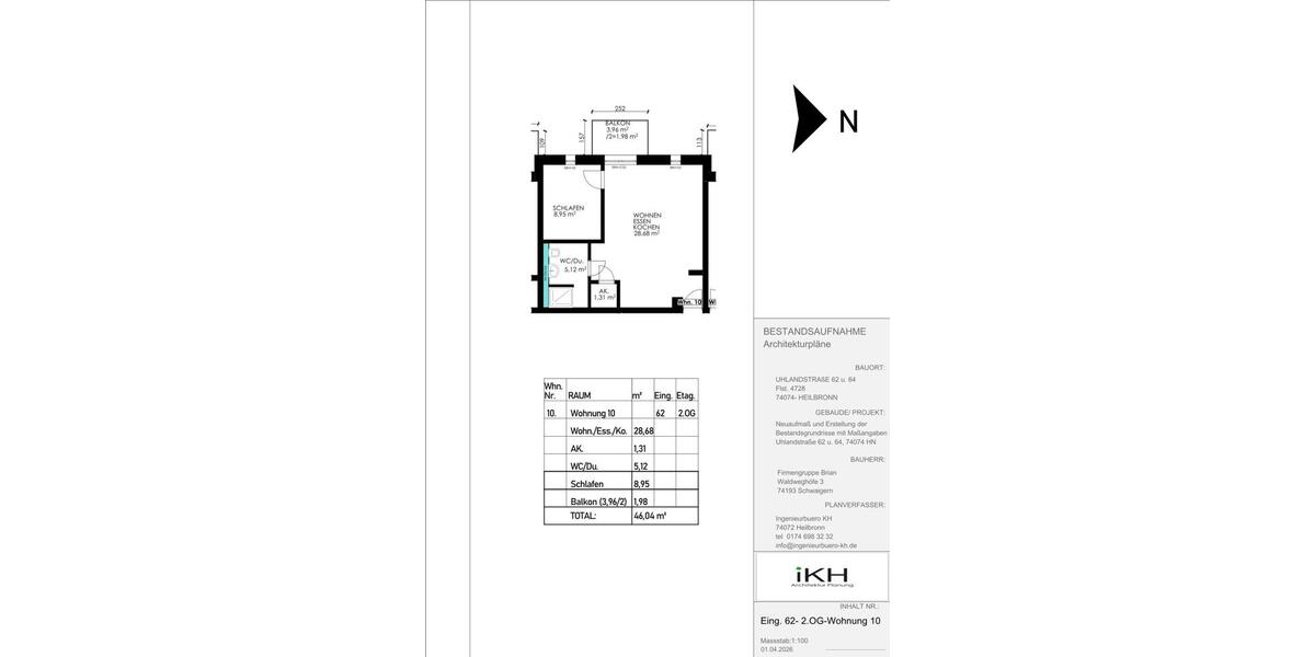Etagenwohnung Heilbronn Kernstadt - 2 Zimmer, 46 m&sup2;, 299.000&euro; | Angebot:26057047