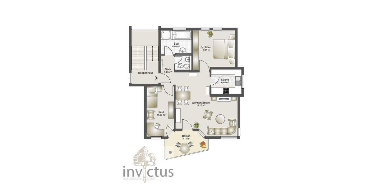 Zentrale Lage trifft coole und stilvolle 3-Zim.-Whg. mit Sonnenbalkon und TG-Stellpl. in HNBiberach 3 zimmer