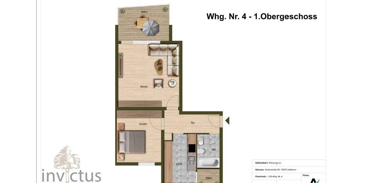 Etagenwohnung Heilbronn Kernstadt - 2 Zimmer, 62 m&sup2;, 195.000&euro; | Angebot:26570015