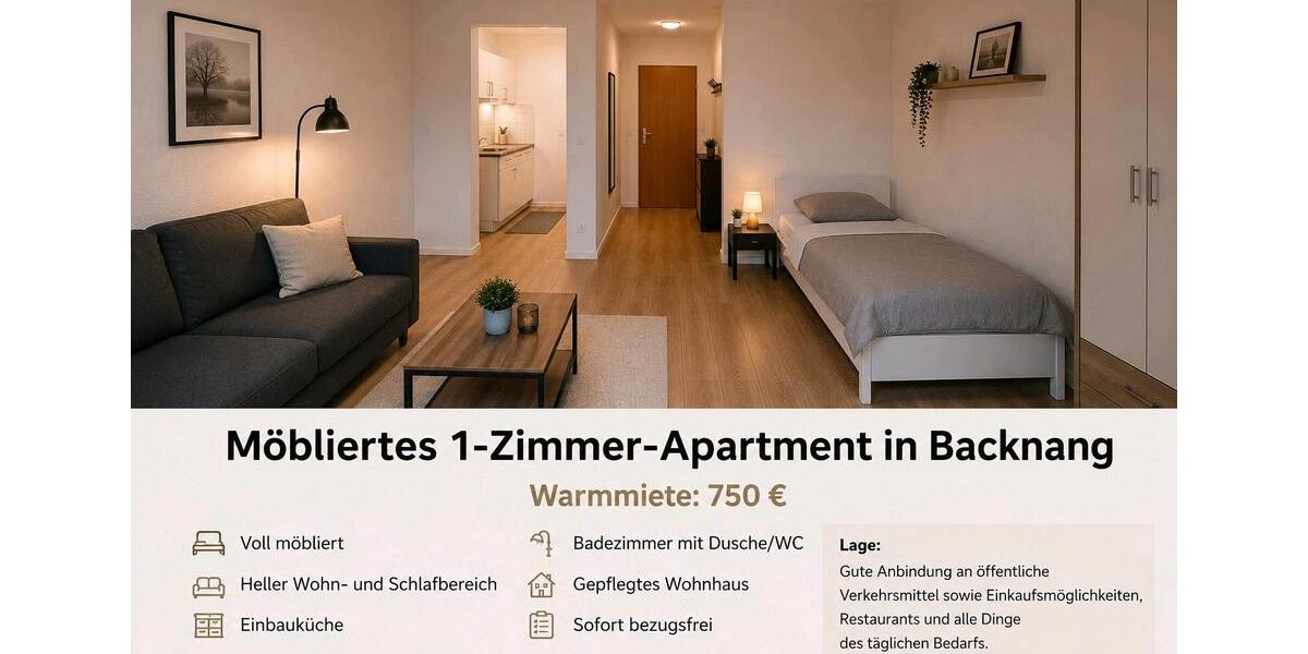 Etagenwohnung Backnang - 1 Zimmer, 28 m&sup2;, 750&euro; | Angebot:26688450