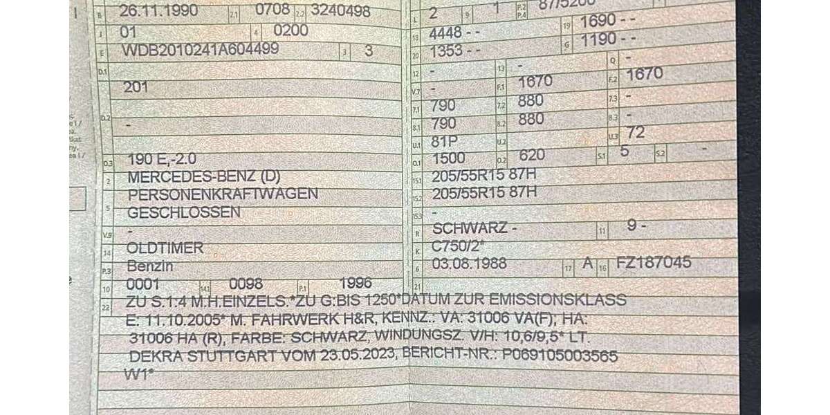 Mercedes-Benz 190 144.070 km 12.500 € Untereisesheim 74257