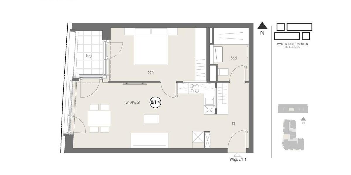 Etagenwohnung Heilbronn Kernstadt - 2 Zimmer, 54 m&sup2;, 1.026&euro; | Angebot:26548212