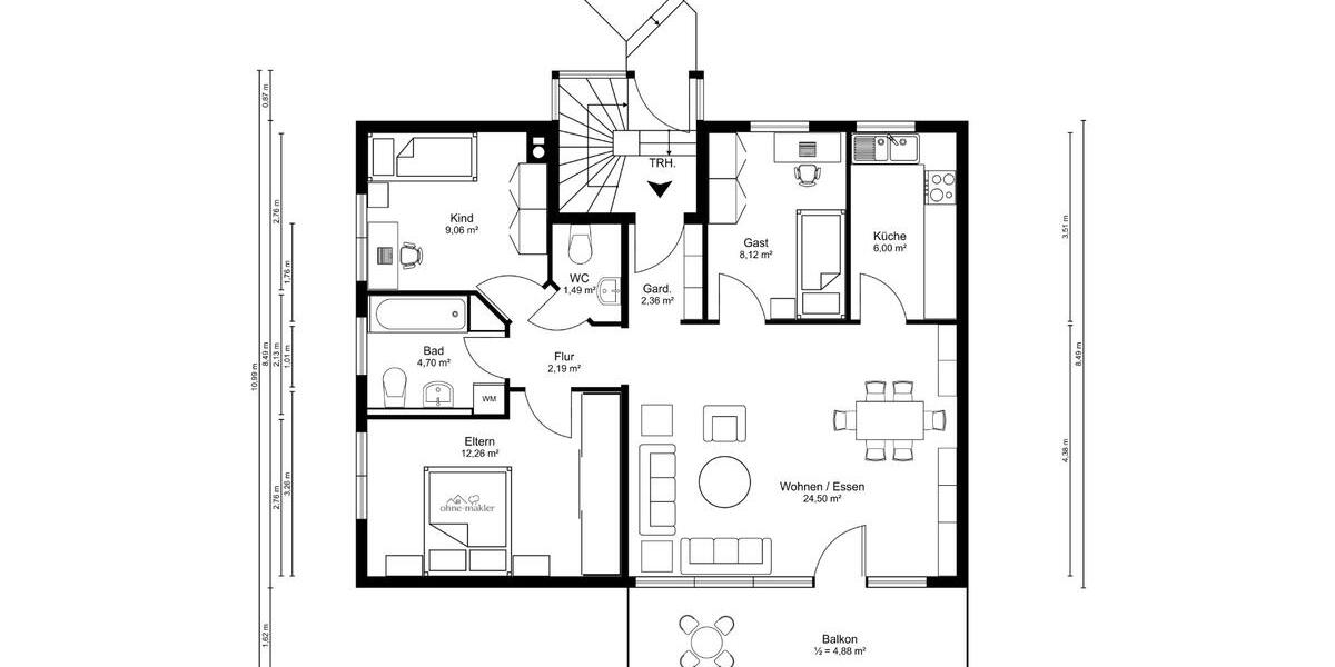 Ohne Makler, 4 Zimmer-EG Wohnung mit Balkon 4 zimmer