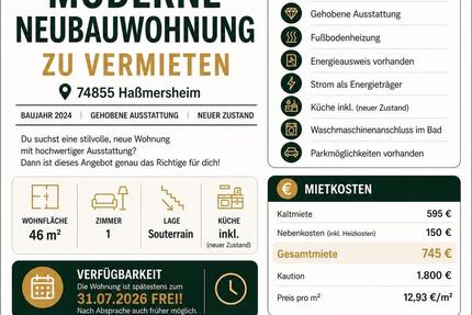 Wohnung Haßmersheim - 1 Zimmer, 46 m&sup2;, 745&euro; | Angebot:26420777