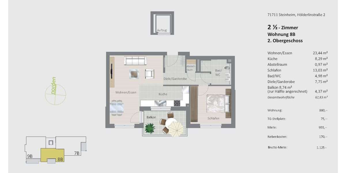 Wohnung zum Mieten in Steinheim 880 € 62.83 m² 2.5 zimmer