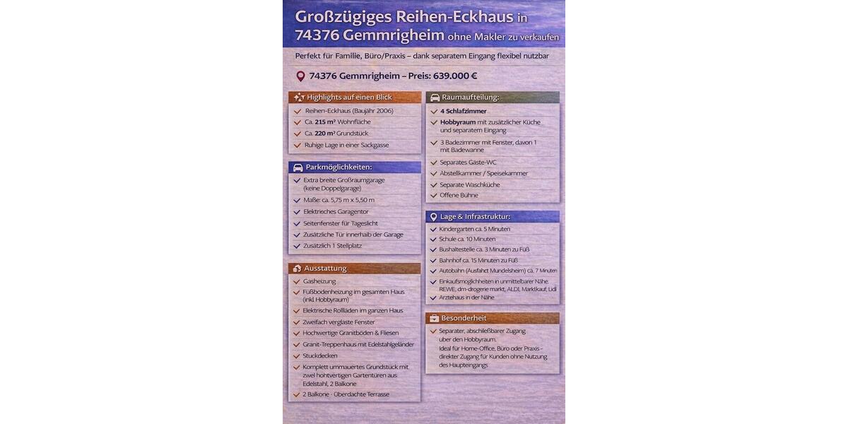 Reihenhaus Gemmrigheim - 5 Zimmer, 215 m&sup2;, 639.000&euro; | Angebot:26825975