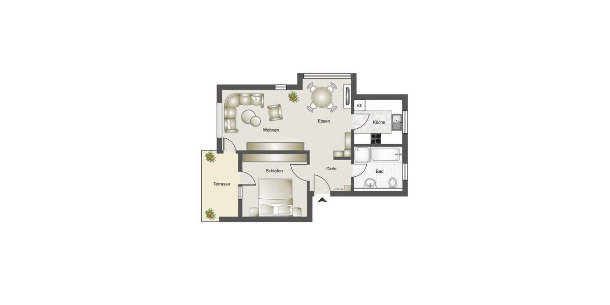 Wunderbar aufgeteilte 2-Zimmer-EG-Wohnung mit tollem Freisitz und kleinem Gartenanteil 2 zimmer