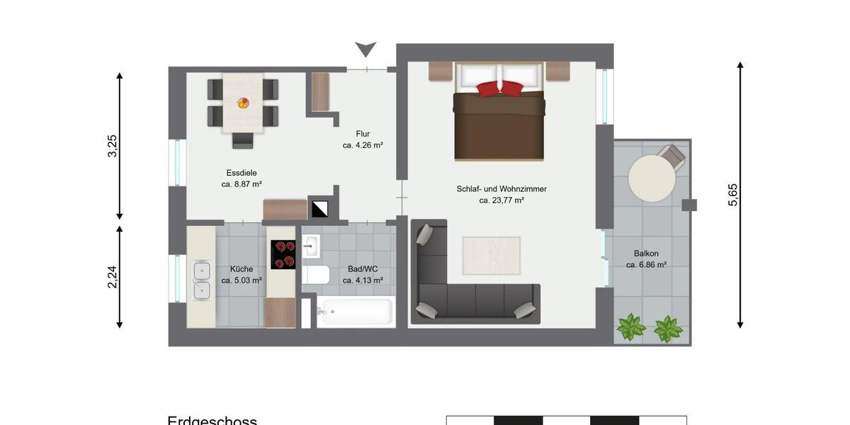 Hochparterre Heilbronn Kernstadt - 2 Zimmer, 48 m&sup2;, 820&euro; | Angebot:26313618