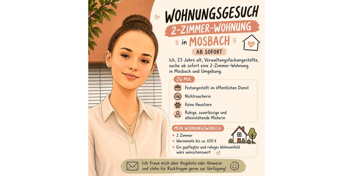 Etagenwohnung Mosbach - 2 Zimmer, 50 m&sup2;, 650&euro; | Angebot:26429144