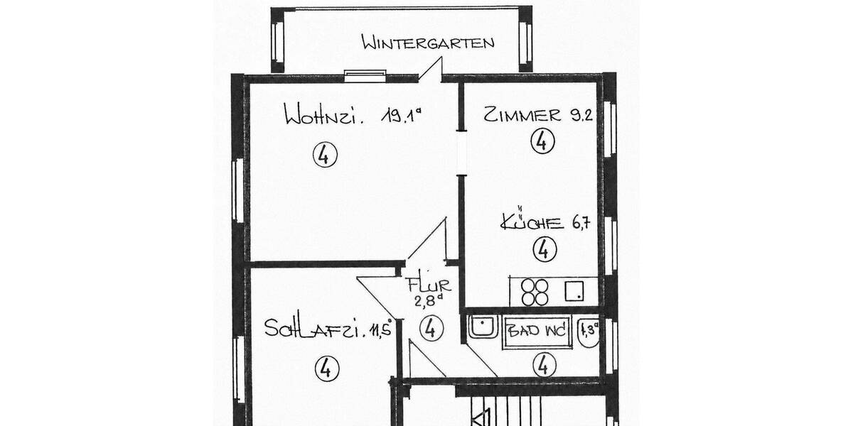 Etagenwohnung Ludwigsburg Oßweil - 3 Zimmer, 63 m&sup2;, 1.100&euro; | Angebot:26817842