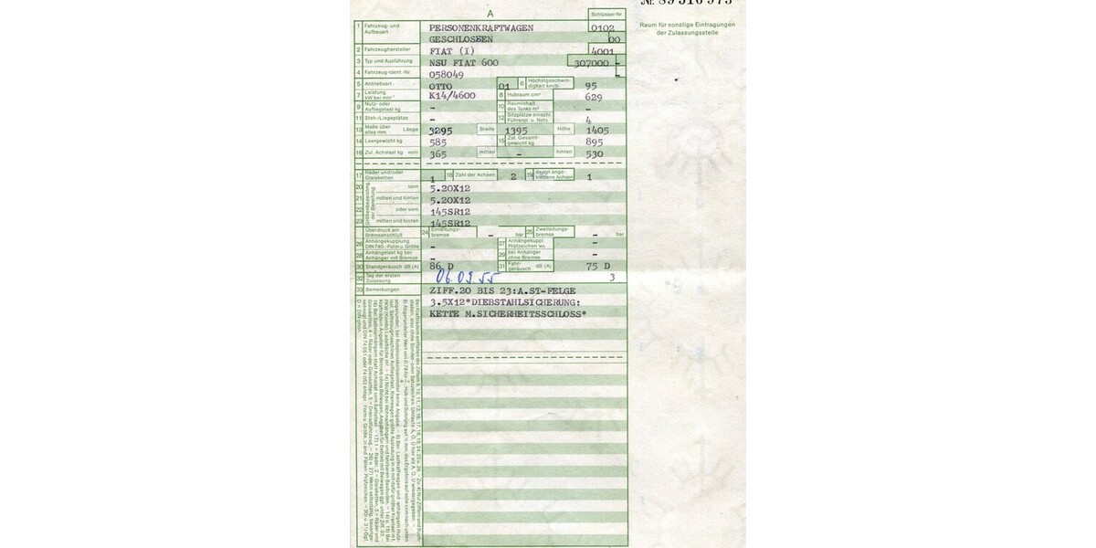 Fiat 600 4.770 km 30.000 € Gundelsheim 74831