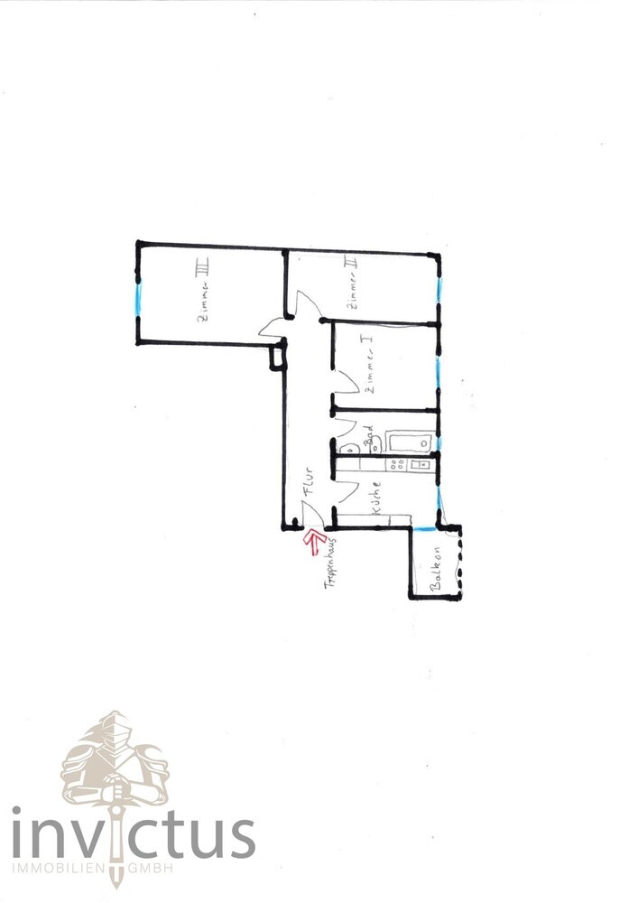 2015 sanierte 3 Zimmer Wohnung mit Balkon, Küche und Bad