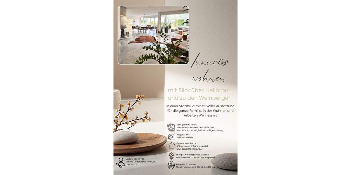 Luxuriös wohnen mit Blick über Heilbronn zu den Weinbergen 1 zimmer