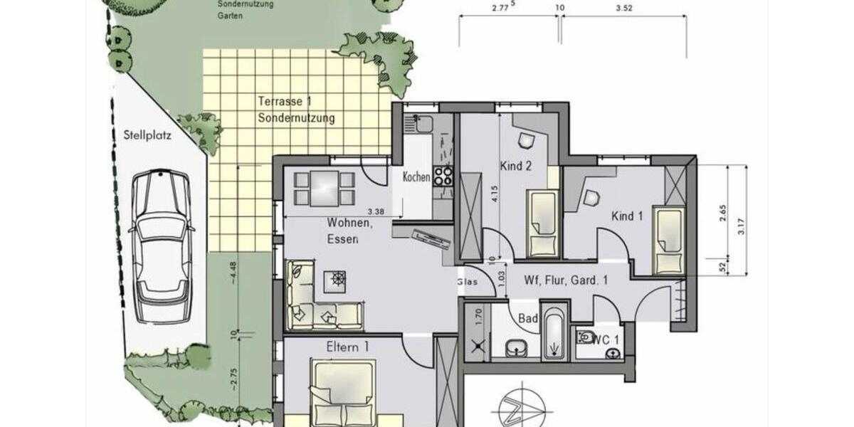 Erdgeschoßwohnung Ludwigsburg Pflugfelden - 4 Zimmer, 84 m&sup2;, 450.000&euro; | Angebot:27046353