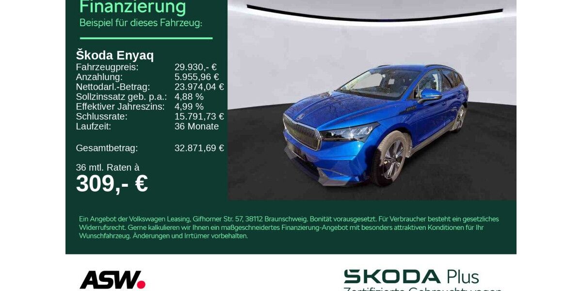Skoda Enyaq 31.800 km 30.430 &euro; Heilbronn 74076