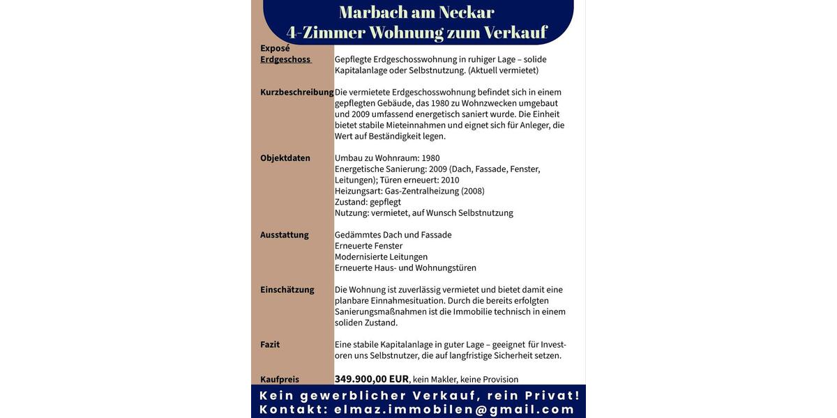 Erdgeschoßwohnung Marbach am Neckar - 4 Zimmer, 99 m&sup2;, 349.900&euro; | Angebot:26534039