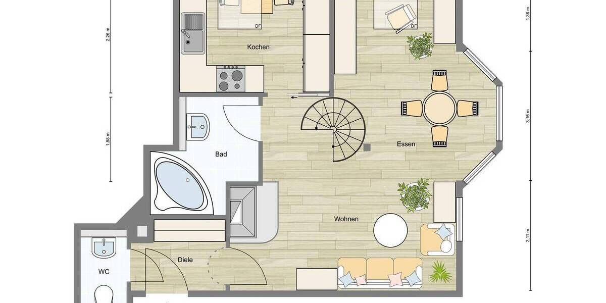 Etagenwohnung Freiberg am Neckar Heutingsheim - 2 Zimmer, 63 m&sup2;, 269.000&euro; | Angebot:26593487