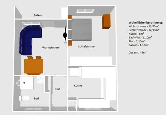 Etagenwohnung Neckarsulm - 2 Zimmer, 43 m&sup2;, 840&euro; | Angebot:26615304