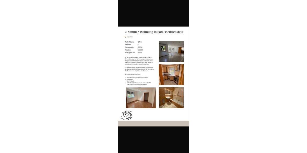 Erdgeschoßwohnung Bad Friedrichshall - 2 Zimmer, 54 m&sup2;, 990&euro; | Angebot:27544889