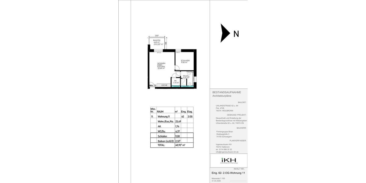 Etagenwohnung Heilbronn Kernstadt - 2 Zimmer, 41 m&sup2;, 266.000&euro; | Angebot:26067351