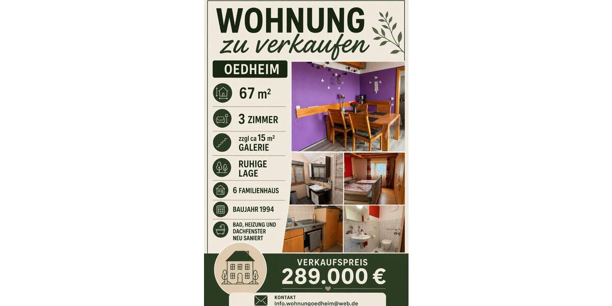 Dachgeschoßwohnung Oedheim - 3 Zimmer, 67 m&sup2;, 289.000&euro; | Angebot:27067337