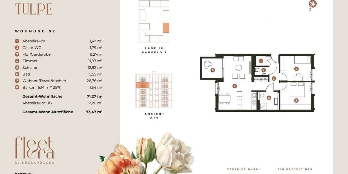 Etagenwohnung Heilbronn Kernstadt - 3 Zimmer, 71 m&sup2;, 1.420&euro; | Angebot:26762443
